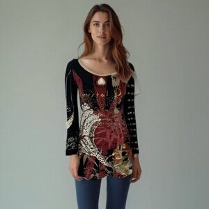 ❤️ Crystal Rock By Christian Audigier Women's Blouse Rhinestone Wave Dress XS